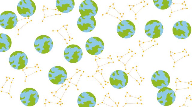 Seamless pattern with Earth globes and star constellations on white background
