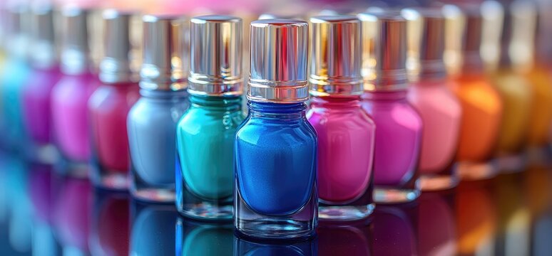 Colorful nail polish bottles arranged in a row