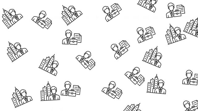 Seamless pattern of business executive and city icons on white backdrop