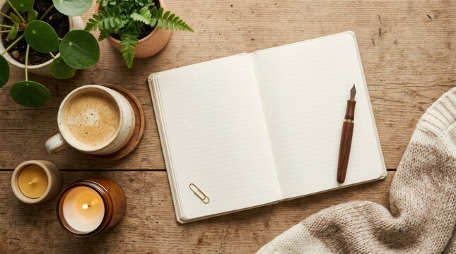 Open notebook for journaling on world mental health day at home