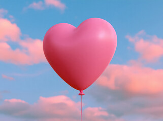 Fototapeta premium Pink heart balloon pastel sky dreamy cloud romantic symbol floating balloon soft light love concept celebration decor valentine decoration sky background