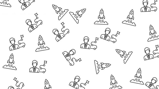 Business Leadership Pattern with Rocket Launch and Executive Manager Icons
