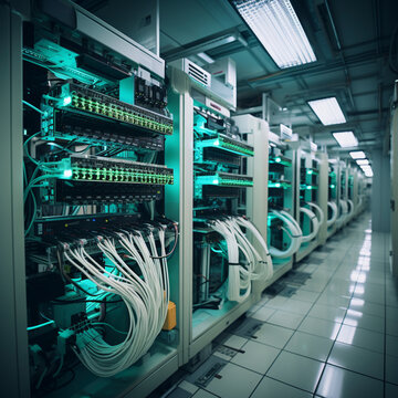 modern server room with computers and installations, AI generated