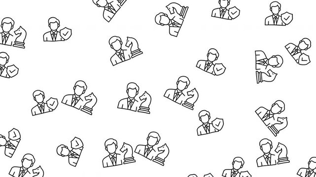 Seamless pattern of business leader icons with chess knight and security shield