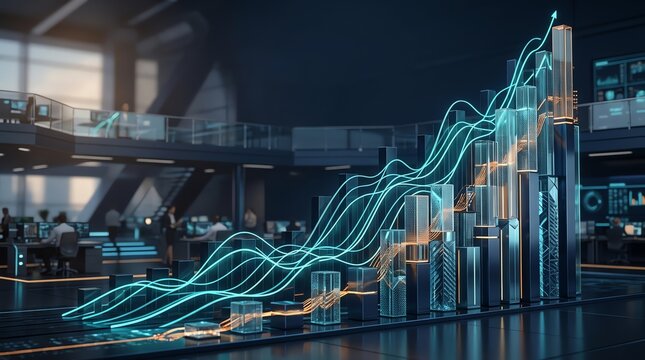 Futuristic Financial Growth Chart in Modern Trading Room