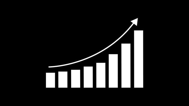 Business growth concept in graph chart showing marketing sales profit increasing to future target. business graph success Statistics bars columns growth animation arrow on black background
