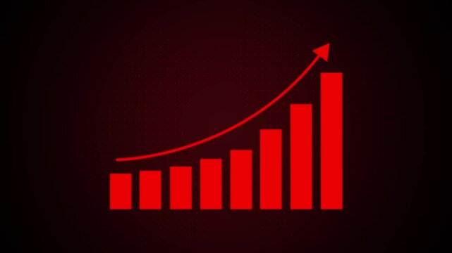 Business growth concept in graph chart showing marketing sales profit increasing to future target. business graph success Statistics bars columns growth animation arrow on grid background