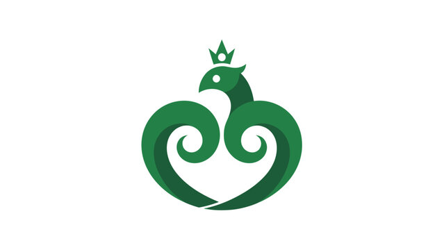 Stylized green phoenix logo with crown abstract swirl design modern emblem vector graphic