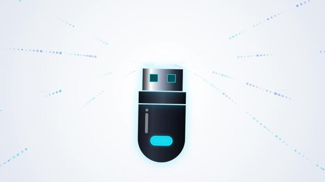 Usb flash drive glowing with digital data transfer motion animation