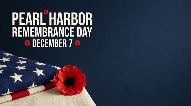 Pearl harbor remembrance day card with american flag and red poppy