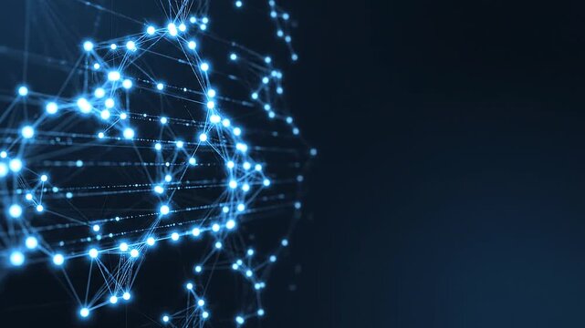Clean abstract network of connected dots and glowing lines floating in dark cyber space