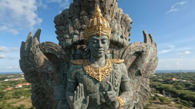 Aerial View of Garuda Wisnu Kencana GWK Statue in Cultural Park Bali Indonesia