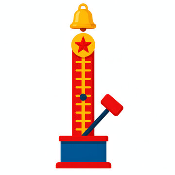 Carnival High Striker Strength Game Illustration, Fairground Bell Ringer Vector