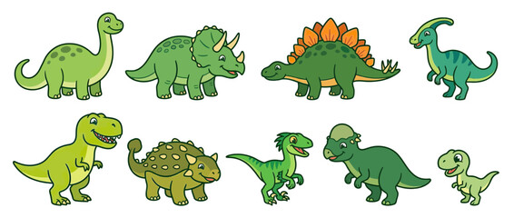 Cute Cartoon Dinosaurs Isolated on Transparent Background © acik