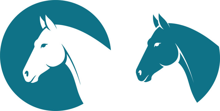Horse head profile vector icon set, equestrian sport stallion logo graphic design elements isolated on white background