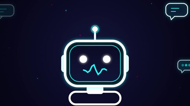 Glowing artificial intelligence robot character design with digital motion clip animation