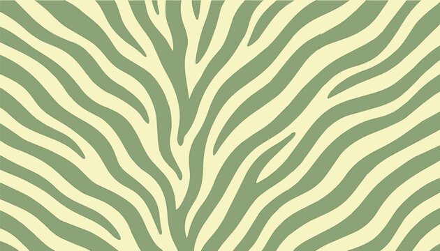 Seamless vector tiger stripe pattern in sage green and cream abstract flowing zebra skin organic texture for background, stylish banner, textile print, graphic design or web wallpaper.