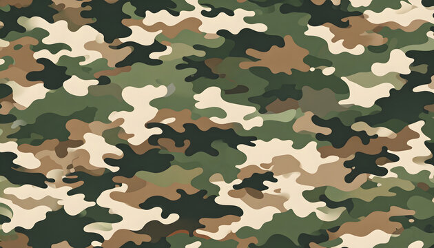 Camouflage pattern background featuring organic abstract shapes in green brown tan and beige colors for military or fashion design