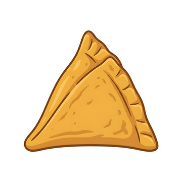 Golden brown samosa illustration, crispy fried indian pastry snack, traditional savory appetizer on white background