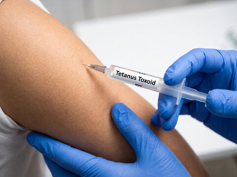 Healthcare professional giving tetanus toxoid vaccination to a patient