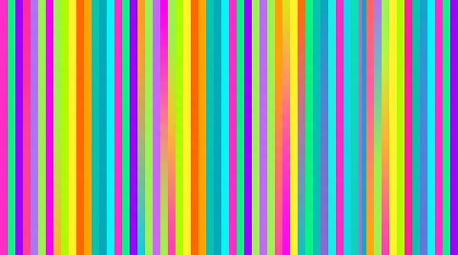 A high energy abstract pattern consisting of thin, vibrant vertical stripes in a rainbow of neon colors, creating a rhythmic and dynamic visual effect.
