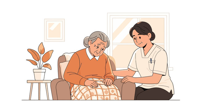 Caring Nurse Comforts Elderly Woman With Gentle Touch And Warm Support