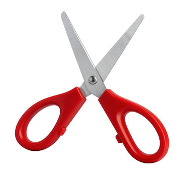 Red Handle Scissors with Sharp Blades for Cutting Tasks Isolated on a Transparent Background.