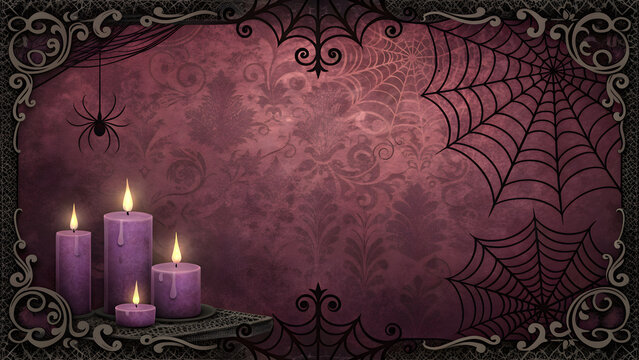 Fondo de Halloween gotico elegante con velas moradas ideal para miniatura de video