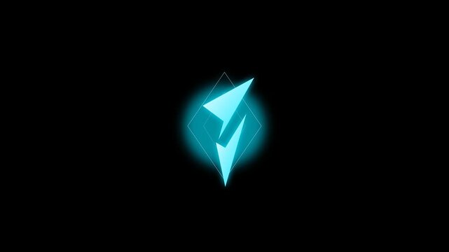 Futuristic glowing blue abstract geometric logo symbol on a dark black background for technology and gaming