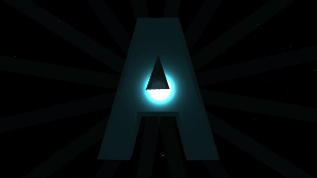 Abstract 3D Letter A Project Animation Render with Glowing Blue Light and Radial Sunburst Effect