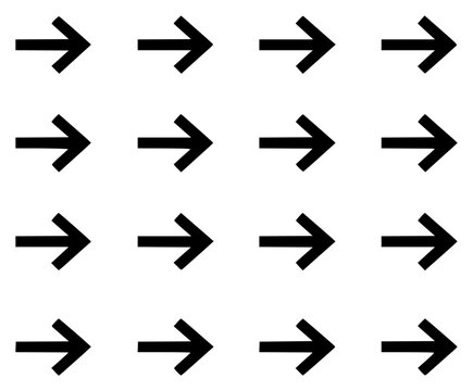 Minimalist vector illustration of a grid of 16 arrows eac set with simple line art design featuring sketches, drawings, vector graphics with minimalist and simple illustrations