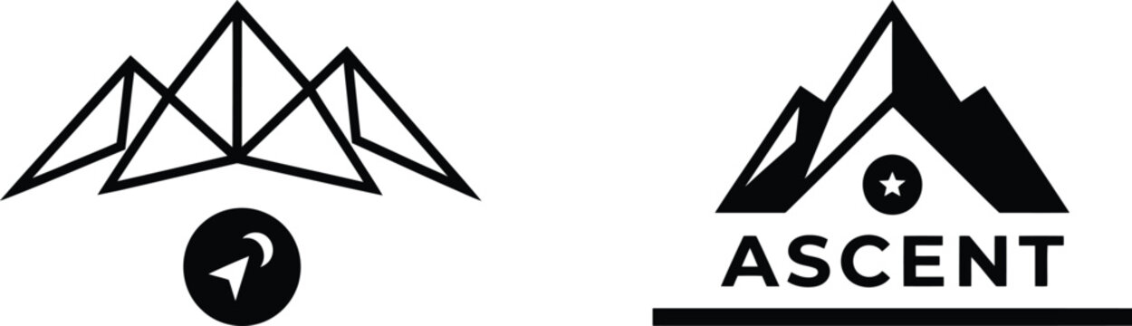 Geometric mountain peaks and ascent logo icon set