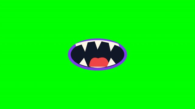 Cartoon monster mouth with sharp teeth opening and closing sequence