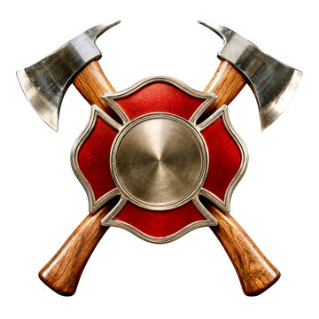 Firefighter Maltese Cross Badge with Crossed Fire Axes Isolated PNG Transparent Background