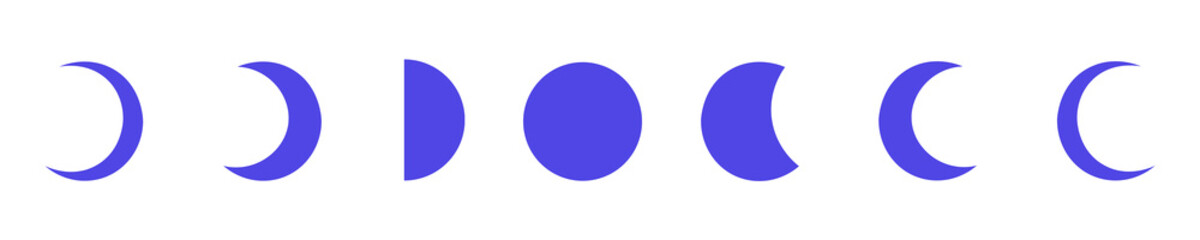 Indigo Moon Phase Illustration Set Isolated on Transparent Background PNG Lunar Vector Symbols © House of Designs