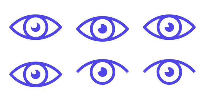 Indigo Flat Eye Icon Set Isolated on Transparent Background PNG Vision Sight Vector Symbols