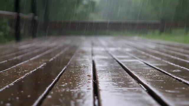 雨に濡れた木のデッキ シームレスループ動画背景 16:9 4K