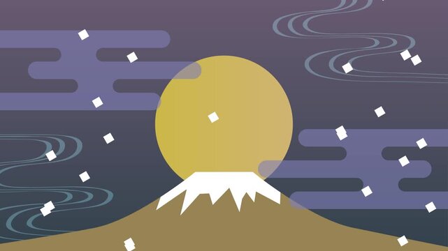 Mount Fuji Under a Golden Moon with Falling Confetti in a Traditional Japanese Night Scene