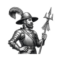 Obraz premium Vintage Warrior Man Holding Weapon Hand Drawn Illustration