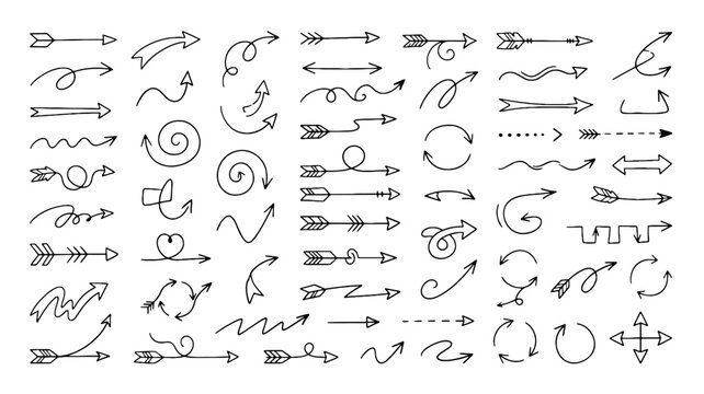 Gran colecci&oacute;n de flechas delgadas en arte lineal estilo boceto