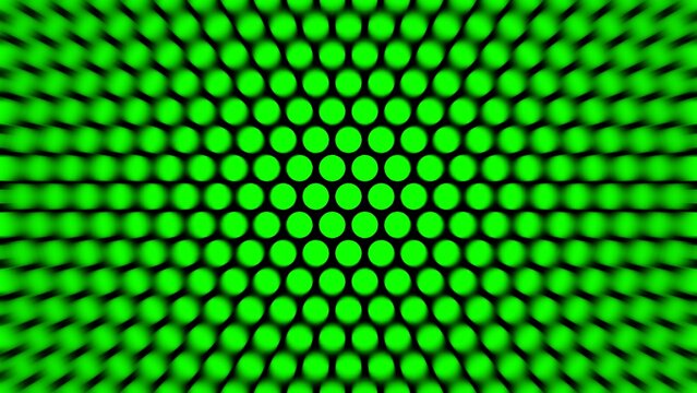 Abstract glowing neon green dots on black background with zoom blur effect for tech or gaming wallpaper design