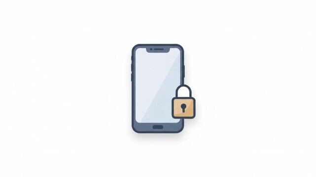 2D Animated Two-Factor Authentication Smartphone and Padlock Icon on White Background