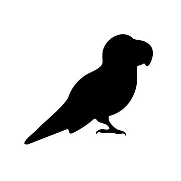 A large parrot symbol in the center. Isolated black symbol. Illustration on transparent background