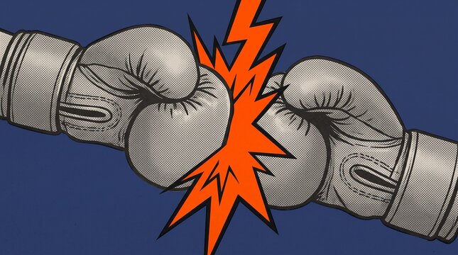 Boxing gloves colliding with a starburst impact vector illustration