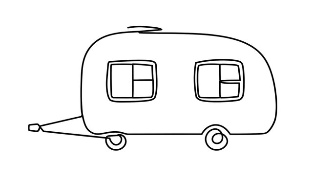 Vintage camper trailer white background.