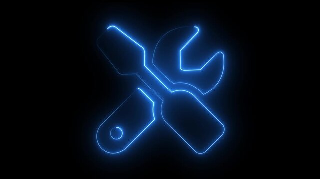 glowing neon red color setting animation icon circle animated on black background. Repair and maintenance symbol for technology, software and service. 4k video