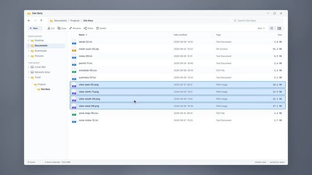 Selecting image files in a file manager and dragging them to the trash to delete them
