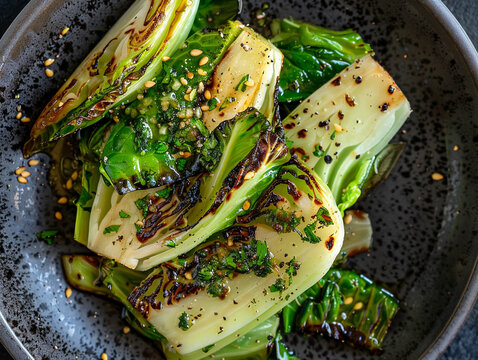 Charred Cabbage with Fresh Herbs and Sesame Seeds