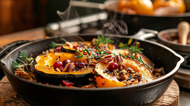 Roasted Acorn Squash Stuffed with Wild Rice Cranberries and Pecans