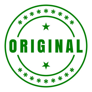 Bright Green Circular ORIGINAL Seal Badge with Double Rings Asterisks and Stars Isolated on Transparent Background